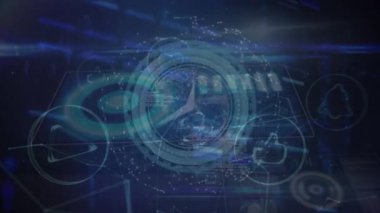 Donanma uzayında bağlantı ağının animasyonu, hareket eden saat ve veri işleme sistemi. küresel bağlantılar, teknoloji ve dijital arayüz konsepti dijital olarak oluşturulmuş video.