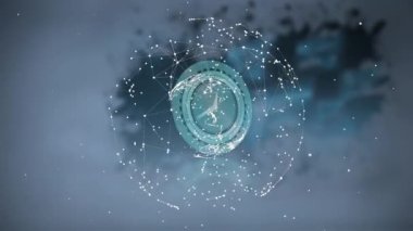 Gri arkaplan üzerindeki dünya, saat ve ağ bağlantılarının animasyonu. küresel ağ, bağlantılar, teknoloji ve dijital arayüz konsepti dijital olarak oluşturulmuş video.