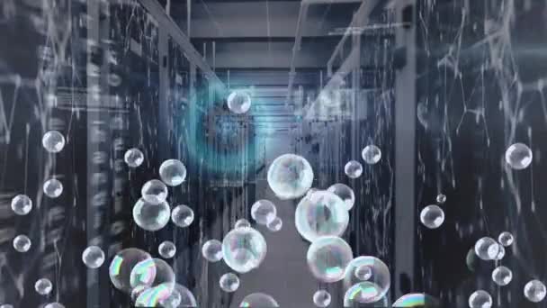 Animation Bubbles Floating Happy Birthday Servers Data Processing Celebration Digital — Stock Video