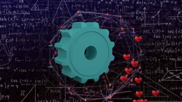 Animering Hjärtan Som Flyter Över Redskap Och Matematiska Formler Databehandling — Stockvideo