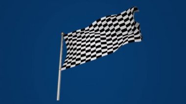 Koyu mavi arka planda dalgalanan yarış bayrağının animasyonu. araba yarışı ve spor konsepti dijital olarak üretilen video.