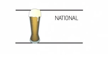 Dünya bira günü animasyon metni ve beyaz arka planda yarım litre bira. Ulusal bira günü konsepti dijital olarak üretilen video.