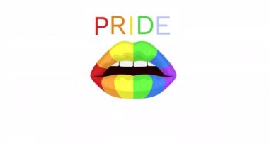 Beyaz arka planda gurur metninin ve dudakların animasyonu. gurur ayı ve dijital olarak oluşturulan kutlama konsepti.