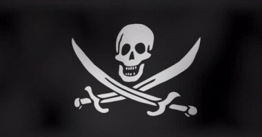 Kafatası ve kılıç sallayan korsan bayrağının animasyonu. Vatanseverlik, siyaset ve kutlama konsepti dijital olarak oluşturulmuş video.