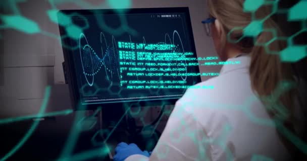 Animace Chemických Vzorců Zpracování Dat Nad Bělošskou Pracovnicí Laboratoře Medicína — Stock video