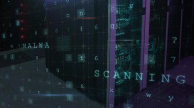 Bilgisayar sunucu odasına karşı siber güvenlik veri işleme. siber güvenlik ve veri depolama teknolojisi kavramı