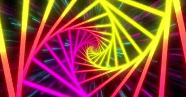 Pembe ve sarı neon sarmal desenli animasyon kusursuz döngü üzerinde hipnotik hareket ediyor. ışık, desen ve hareket konsepti dijital olarak oluşturulmuş video.