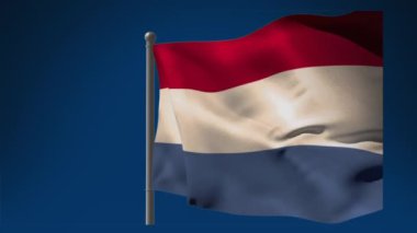 Hollanda bayrağının canlanması ve koyu mavi arka planda parlayan güneş. Vatanseverlik ve ulusal bayrak konsepti dijital olarak oluşturulmuş video.