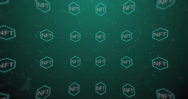 Animazione Testo Nft Esagoni Neon Forme Bianche Sfondo Blu Tecnologia — Video Stock
