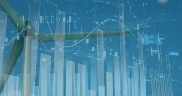 Animación Gráficos Datos Financieros Sobre Turbina Eólica Finanzas Economía Recursos — Vídeo de stock