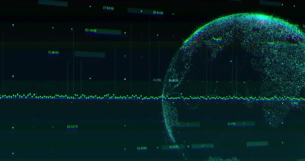 Animacja Zielonych Wykresów Globusa Obracającego Się Czarnym Tle Globalna Koncepcja — Wideo stockowe
