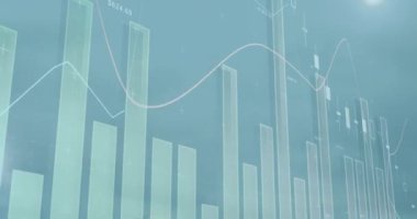 Rüzgar türbininin üzerindeki grafiklerin ve finansal verilerin animasyonu. finans, ekonomi, yenilenebilir kaynaklar ve dijital olarak üretilen enerji konsepti.