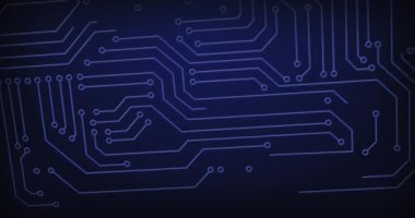 Mavi arkaplandaki bilgisayar devre kartının animasyonu. küresel teknoloji ve dijital arayüz kavramı dijital olarak oluşturulmuş video.