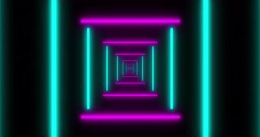 Mor ve mavi neon desenli animasyon kusursuz döngü üzerinde hipnotik hareket ediyor. ışık, desen ve hareket konsepti dijital olarak oluşturulmuş video.