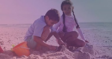 İspanyol kardeşlerin sahilde birbirlerine beşlik çakmalarına karşı bir ışık lekesi. Ulusal Kardeşler Günü farkındalık kavramı