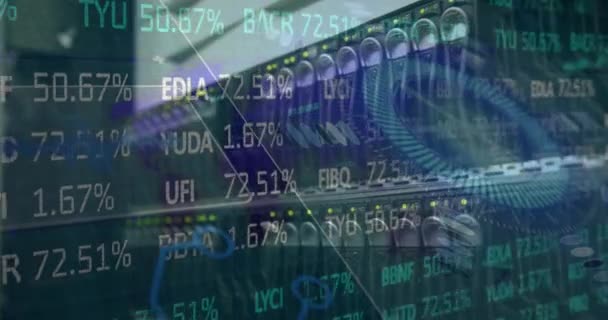 Procesamiento Datos Del Mercado Valores Escáner Redondo Contra Primer Plano — Vídeo de stock