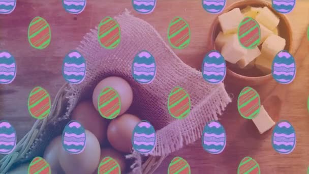 Decorative Icone Uova Pasqua Nel Modello Senza Cuciture Contro Uova — Video Stock