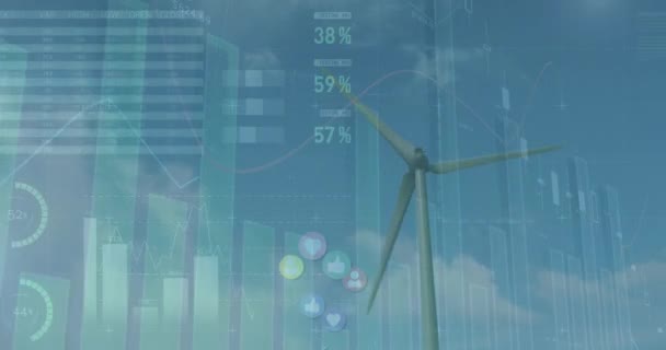 Animação Gráficos Dados Financeiros Sobre Turbinas Eólicas Financiamento Economia Recursos — Vídeo de Stock
