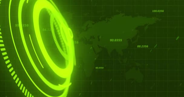 Animation Processing Circle Green Background World Map Data Processing Technology — Stock Video