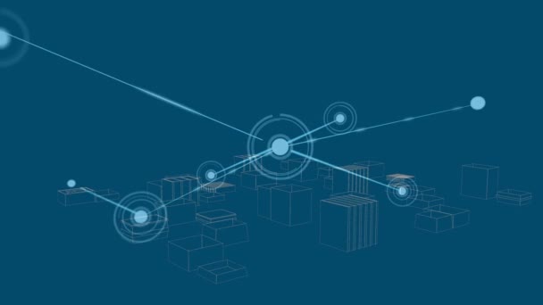 Animatie Van Het Netwerk Van Verbindingen Digitale Stad Blauwe Achtergrond — Stockvideo