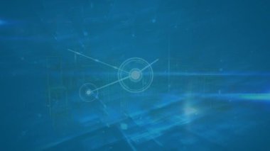 Mavi arka planda dijital şehir üzerinden bağlantı ağının animasyonu. küresel bağlantılar, bilgisayar ve dijital arayüz konsepti dijital olarak oluşturulmuş video.