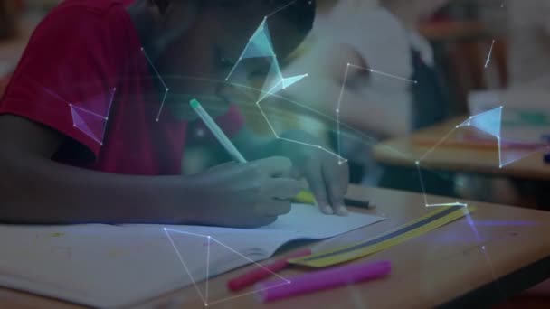 Animation Globe Network Connections Schoolboy Writing Global Education Digital Interface — Vídeos de Stock