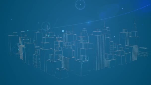 Animazione Della Rete Connessioni Città Digitale Sfondo Blu Connessioni Globali — Video Stock