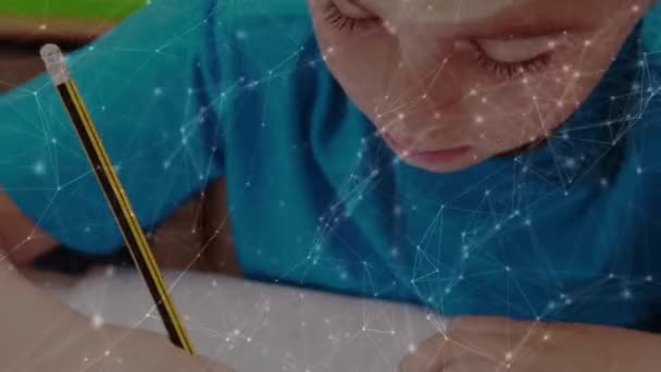 Network Connections Caucasian Boy Drawing His Book School Back School — Stock video
