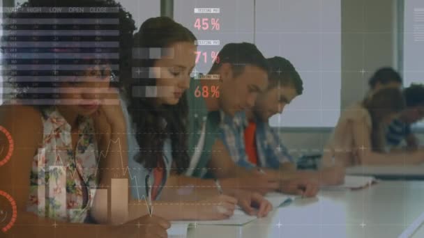 Animação Estatísticas Processamento Dados Digitais Sobre Alunos Que Estudam Conceito — Vídeo de Stock