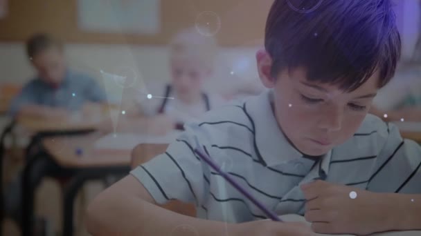 Animation Network Connections Schoolboy Writing Global Education Digital Interface Technology — Stock Video