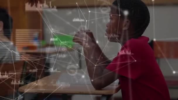 Animation Network Connections Schoolboy Talking Global Education Technology Data Processing — Stock Video