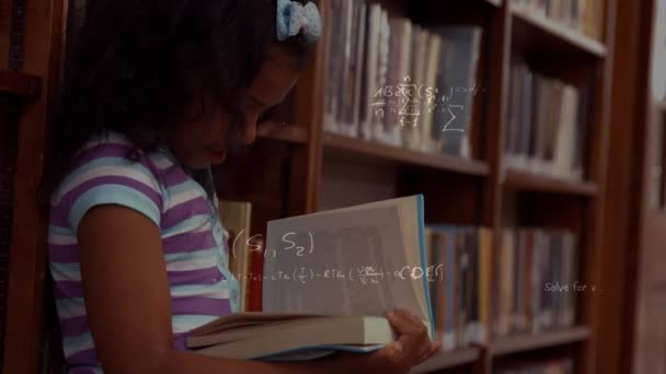 Animation Equations Connections Data Processing Schoolgirl Reading Global Education Technology — Vídeo de Stock