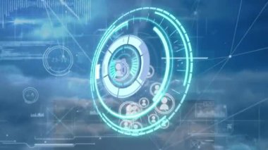 Verilerin ve bulutların üzerindeki simgelerin sayıldığı işlem çemberinin animasyonu. küresel bağlantılar, veri işleme ve teknoloji konsepti dijital olarak oluşturulmuş video.