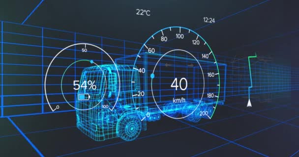 배경에 디지털 자동차 애니메이션 글로벌 디지털 인터페이스 디지털 비디오 — 비디오