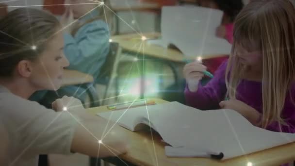 Animation Réseau Connexions Sur Écriture Écolière Éducation Mondiale Technologie Traitement — Video