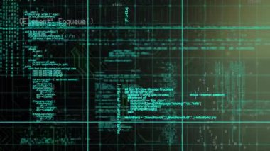 Siyah zemin üzerindeki mikroişlemci bağlantılarına karşı veri işleme dijital animasyonu. dijital arayüz ve teknoloji kavramı