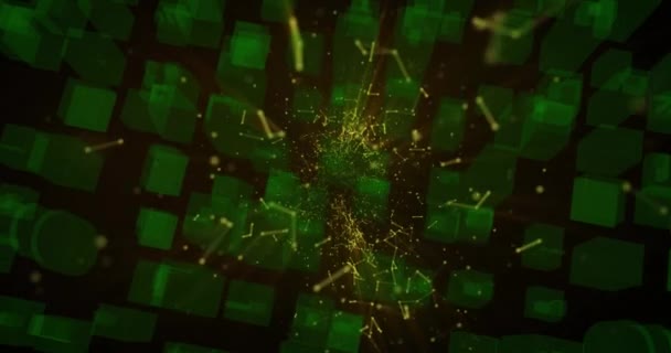 Digital Animation Yellow Network Connections Green Square Icon Black Background — ストック動画