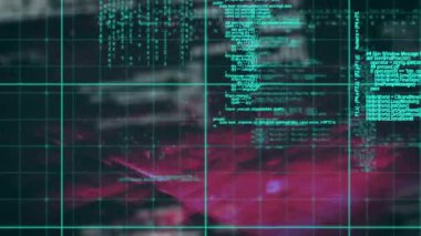 Pembe arka plandaki şebeke üzerinden veri işlemenin dijital animasyonu. dijital arayüz teknolojisi kavramı