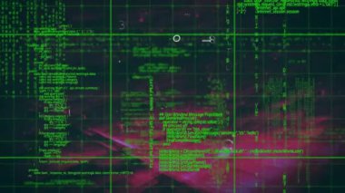 Güvenlik kilidi simgesinin dijital animasyonu ve pembe arka planda veri işleme. dijital arayüz ve siber güvenlik teknolojisi kavramı