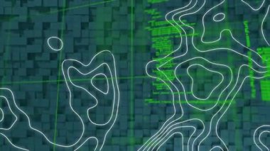 Topoğrafya kalıplarının dijital animasyonu ve dokulu mavi arkaplan ile veri işleme. dijital arayüz teknolojisi kavramı