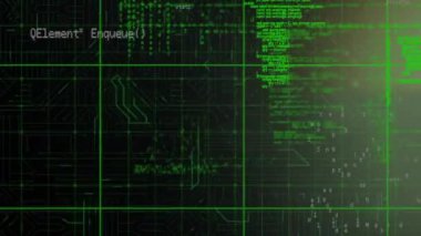 Siyah zemin üzerindeki mikroişlemci bağlantılarına karşı veri işleme dijital animasyonu. dijital arayüz ve teknoloji kavramı