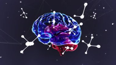 Dijital beyin animasyonu ve siyah arka plandaki şekiller. küresel teknoloji ve dijital arayüz kavramı dijital olarak oluşturulmuş video.