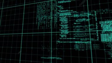 Siyah arkaplanda veri işleme animasyonu. küresel teknoloji ve dijital arayüz kavramı dijital olarak oluşturulmuş video.