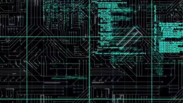 Цифровая Анимация Обработки Данных Фоне Микропроцессорных Соединений Чёрном Фоне Концепция — стоковое видео