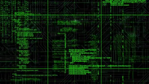 Animación Digital Del Procesamiento Datos Contra Conexiones Microprocesadores Fondo Negro — Vídeos de Stock