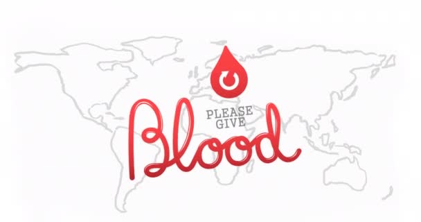 Animação Logotipo Doação Sangue Texto Sobre Mapa Mundo Mundo Doador — Vídeo de Stock