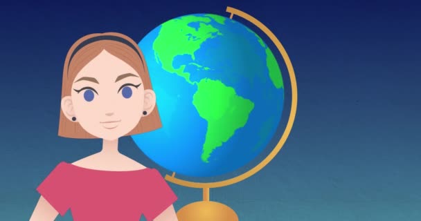在地球上谈论女人的动画 国家辅导月和数字制作的视频庆祝概念 — 图库视频影像