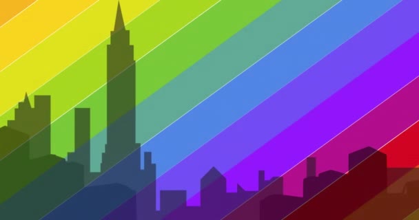 Animación Puño Sobre Paisaje Urbano Arco Iris Lgbtq Orgullo Igualdad — Vídeo de stock