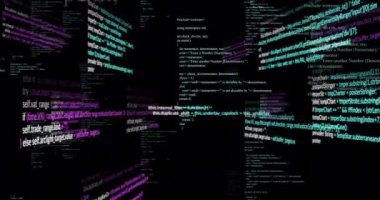 Siyah arkaplanda veri işleme animasyonu. küresel teknoloji ve dijital arayüz kavramı dijital olarak oluşturulmuş video.