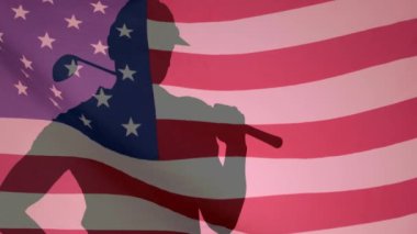 Amerikan bayrağı sallayan golfçünün animasyonu. Dijital ortamda üretilen golf konsepti ulusal şampiyonası..